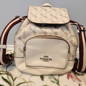 Coach Cream Backpack with Logo Print